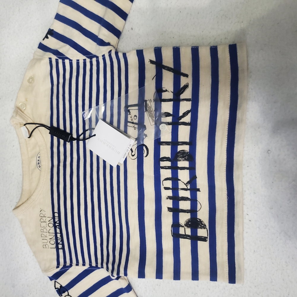 6M BoysBurberry Kids Striped Blue and Cream Shirt